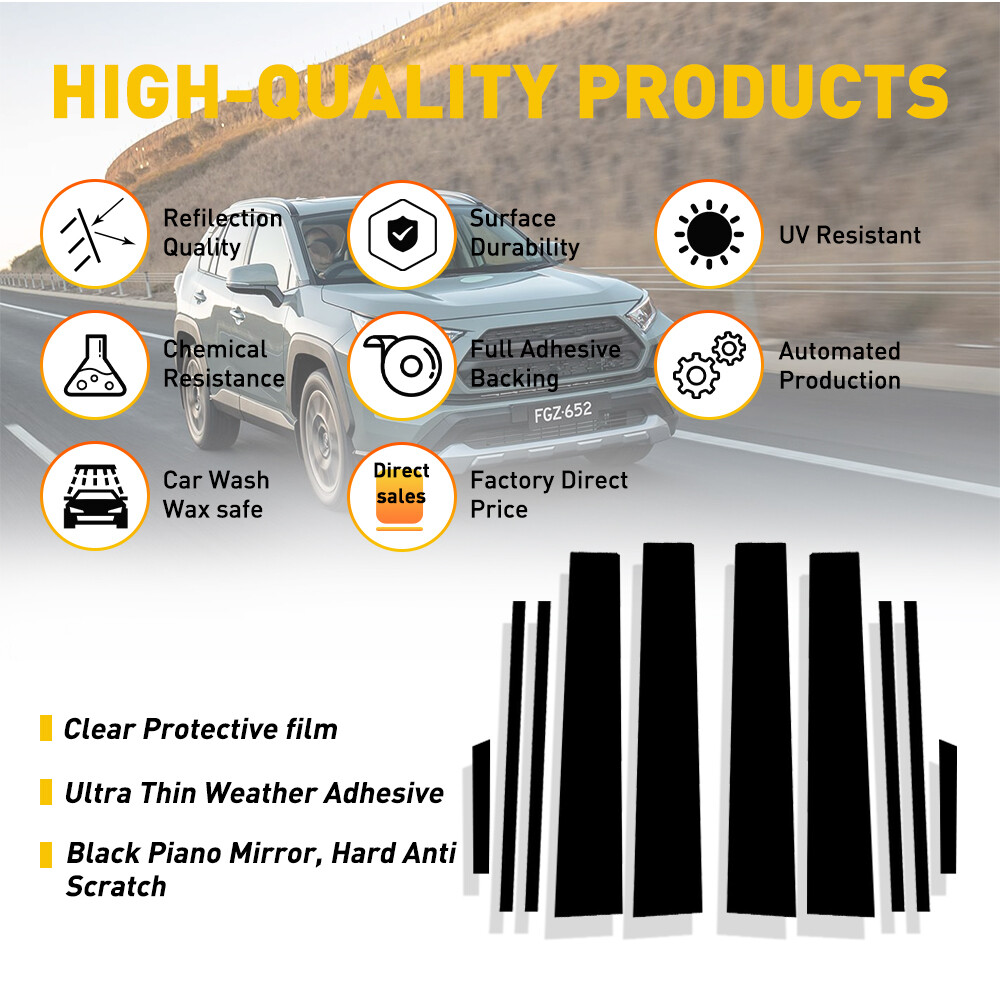 10Pcs/Set Black Pillar Glossy Posts For RAV4 TOYOTA 2019-2021 Door Trim US Fast
