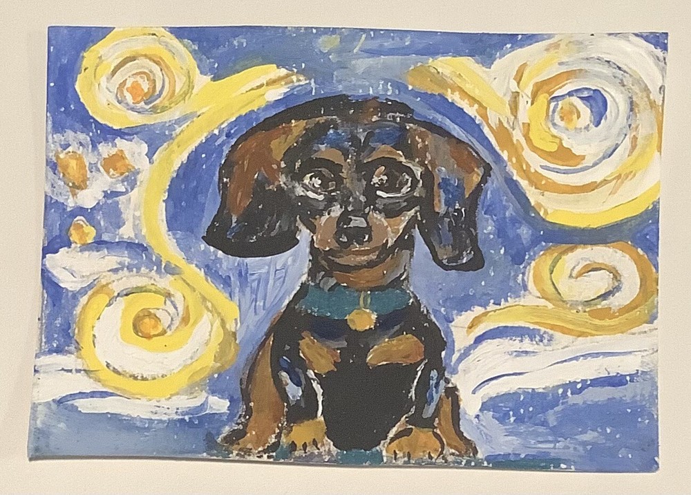 ACEO original Painting Dachshund Under Sky 2.5x3.5”
