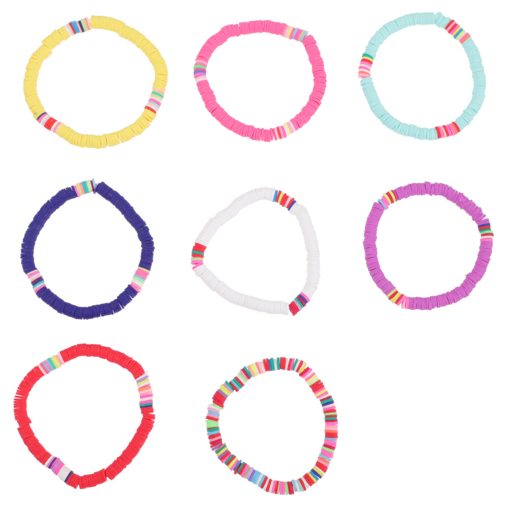 8PCS Polymer Clay Beads Bracelets Elastic Summer Beach Bracelet for Girls