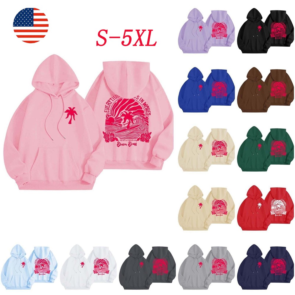 Women Graphic Hoodies Trendy Oversized Long Sleeve Pocketed Pullover Sweatshirt-