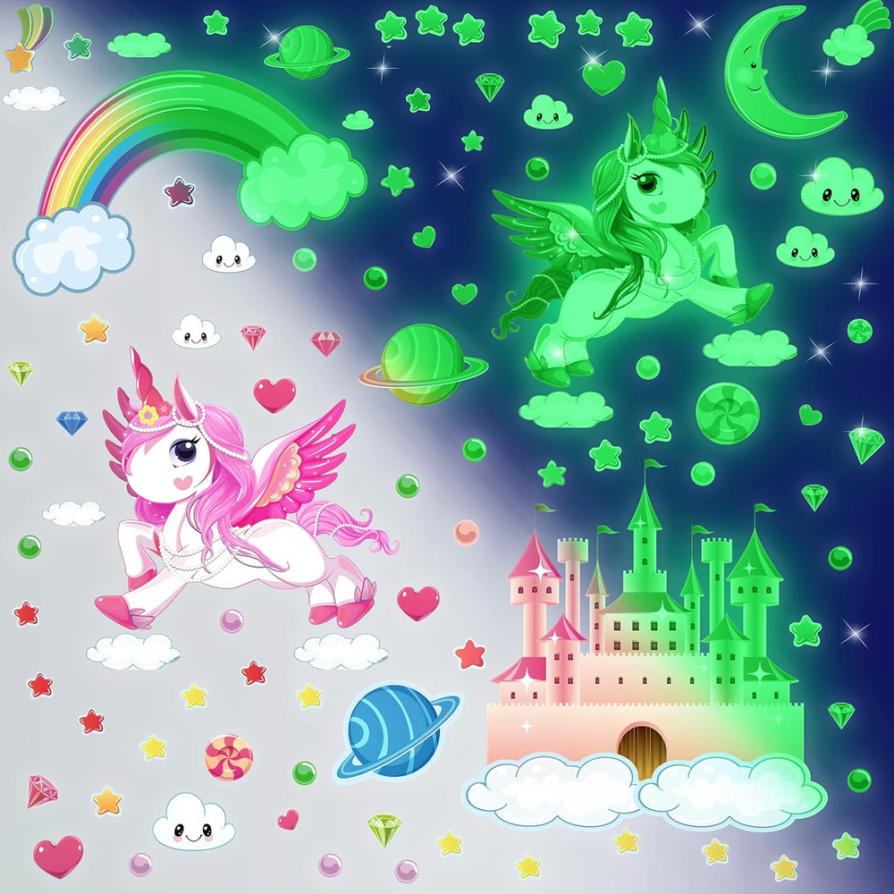 Glow in the Dark Stars Glowing Unicorn Wall Decals Glowing Unicorn Wall Mural St