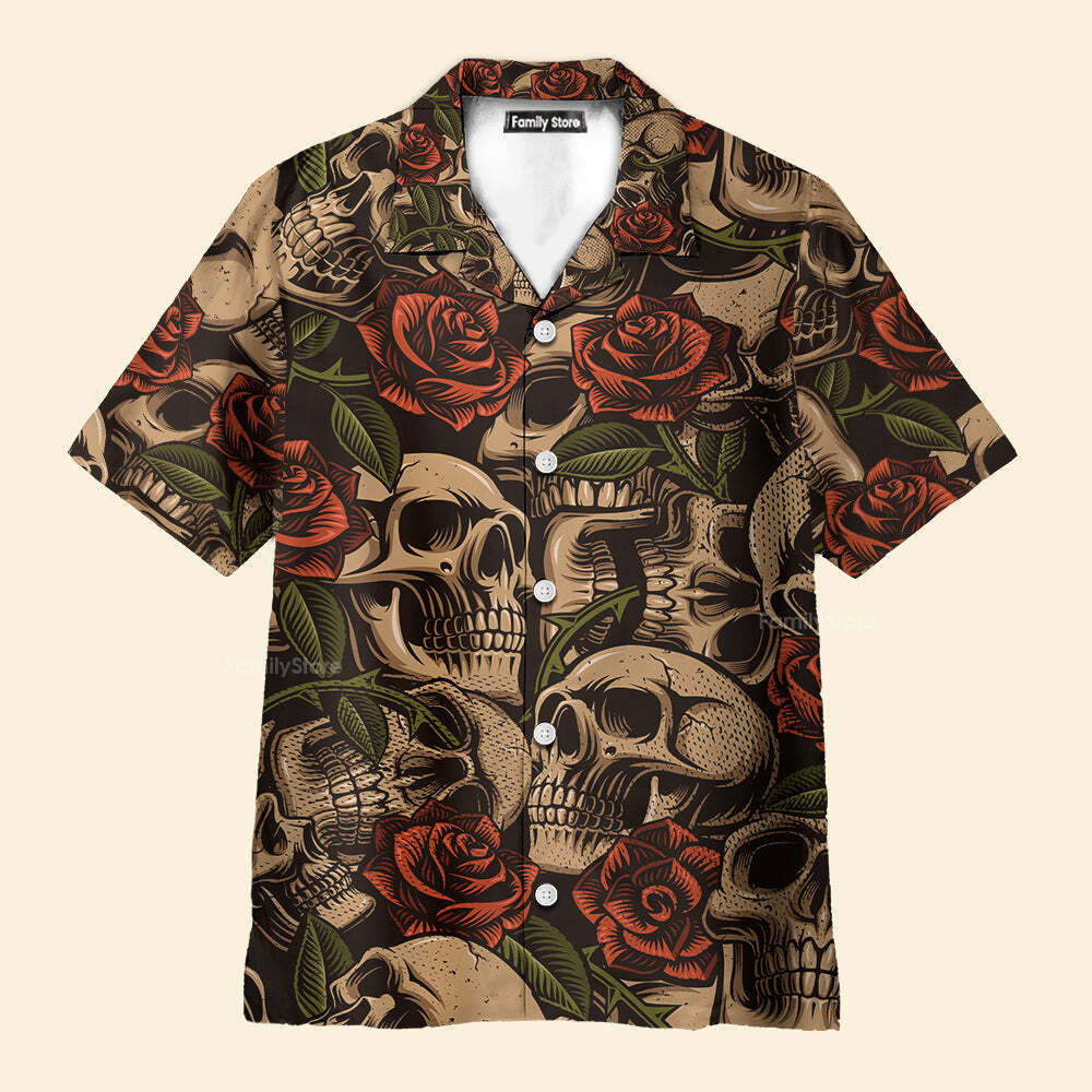 Skull Rose Mens Short Sleeve Shirt