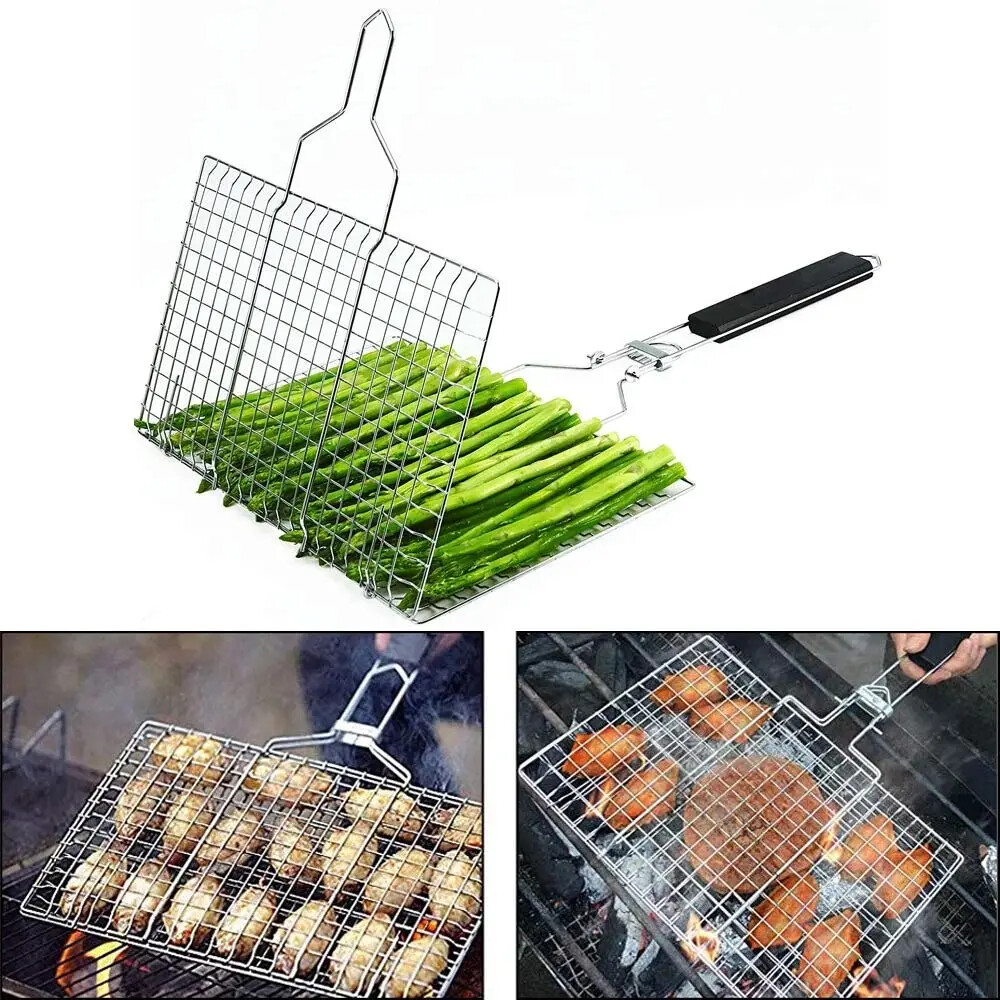 Stainless Steel BBQ Mesh Non Stick Grilling Basket Grill Mesh Mat Meat Tool