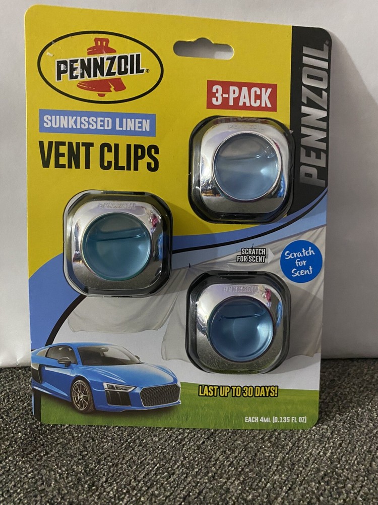 Pennzoil Car Vent Clips 3 Pack - Sun Kissed Linen Scent, Lasts 30 Days Each