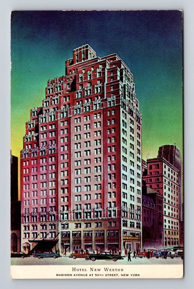 New York City NY, Hotel New Weston, Souvenir, Antique, Vintage Postcard