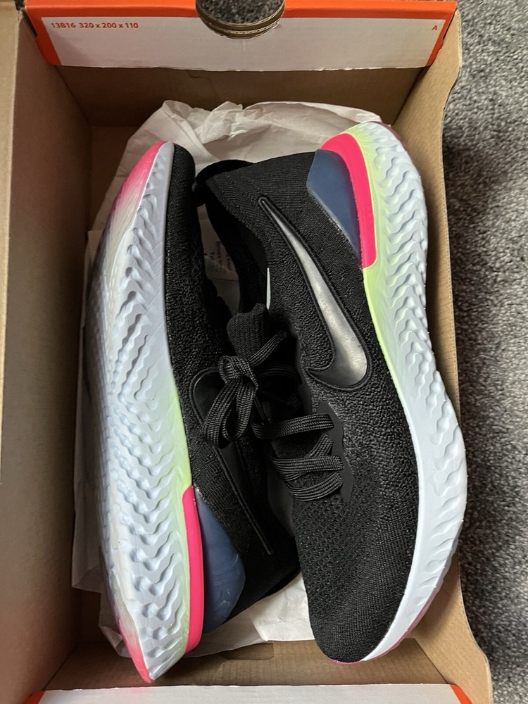 Nike Epic React Flyknit 2 Black Lime Pink BQ8928 003 Running Shoes Mens 7.5