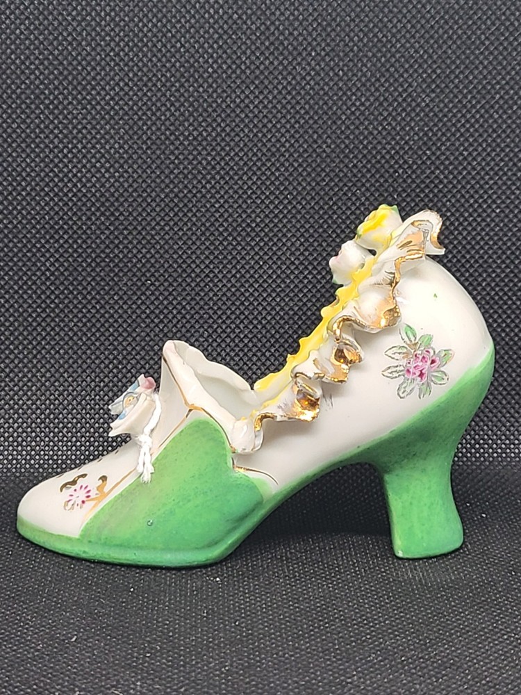 Vintage Porcelain Victorian Green and Floral Shoe made in Japan