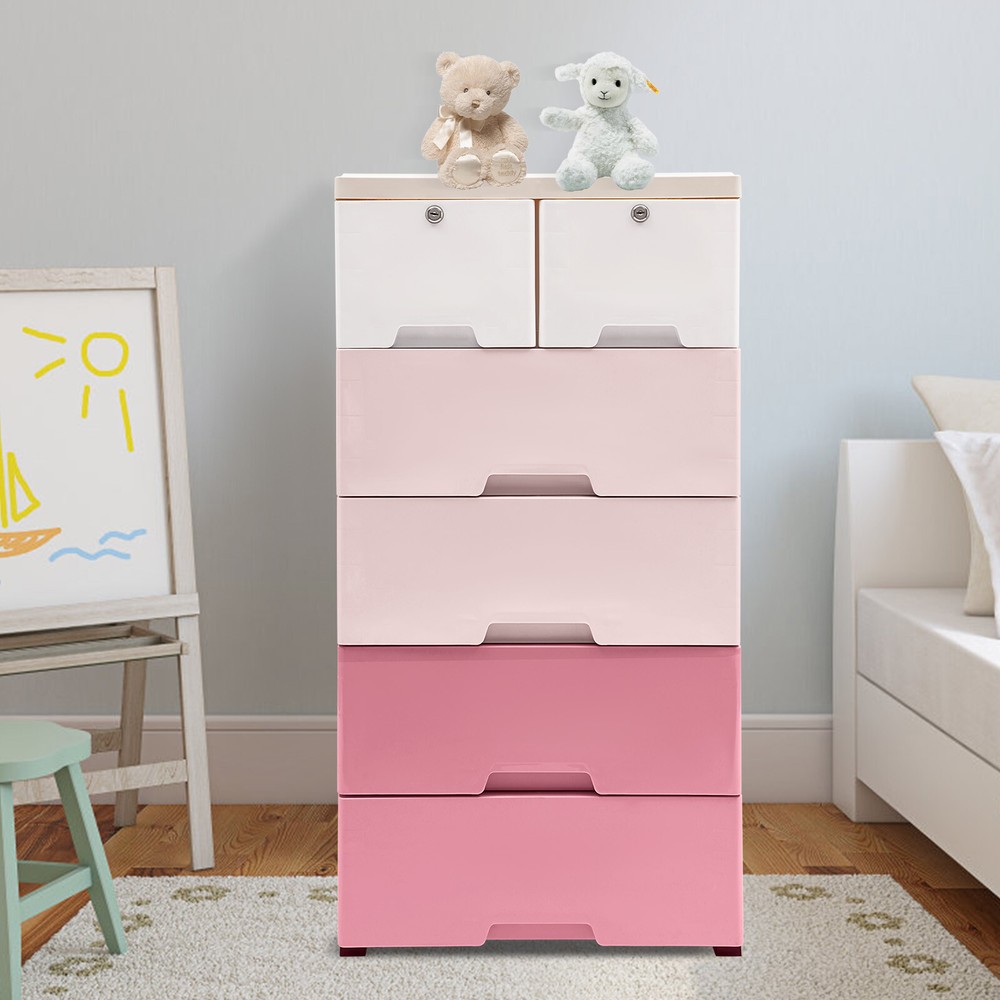 Plastic 6-Drawer Free Standing Bedroom Storage Cabinet with Key Lock