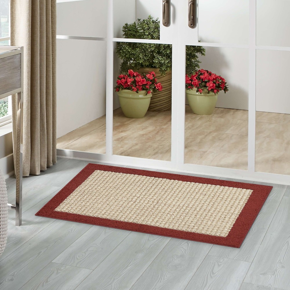1.8x2.6ft Farmhouse Faux Sisal Rug with Red Border - Indoor Accent by Mainstays  