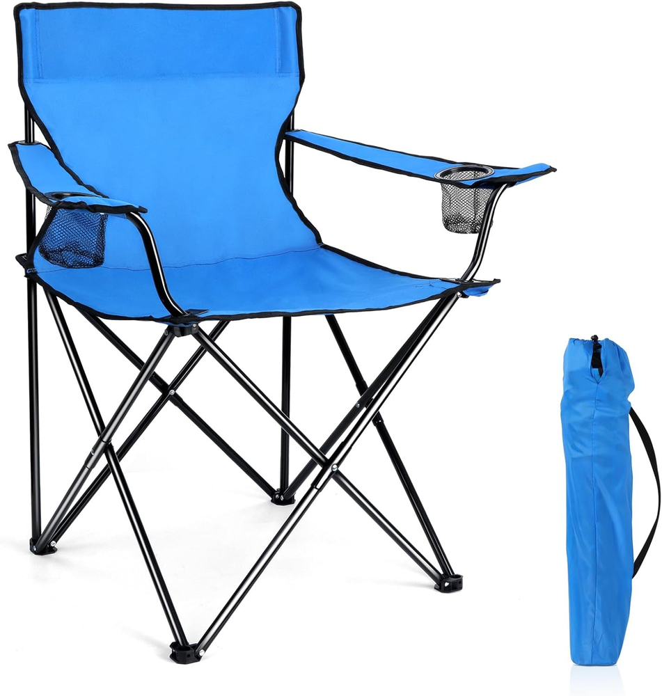 Outdoor Folding Chairs Camping Foldable Chair Carry Bag Blue for Patio Backyard