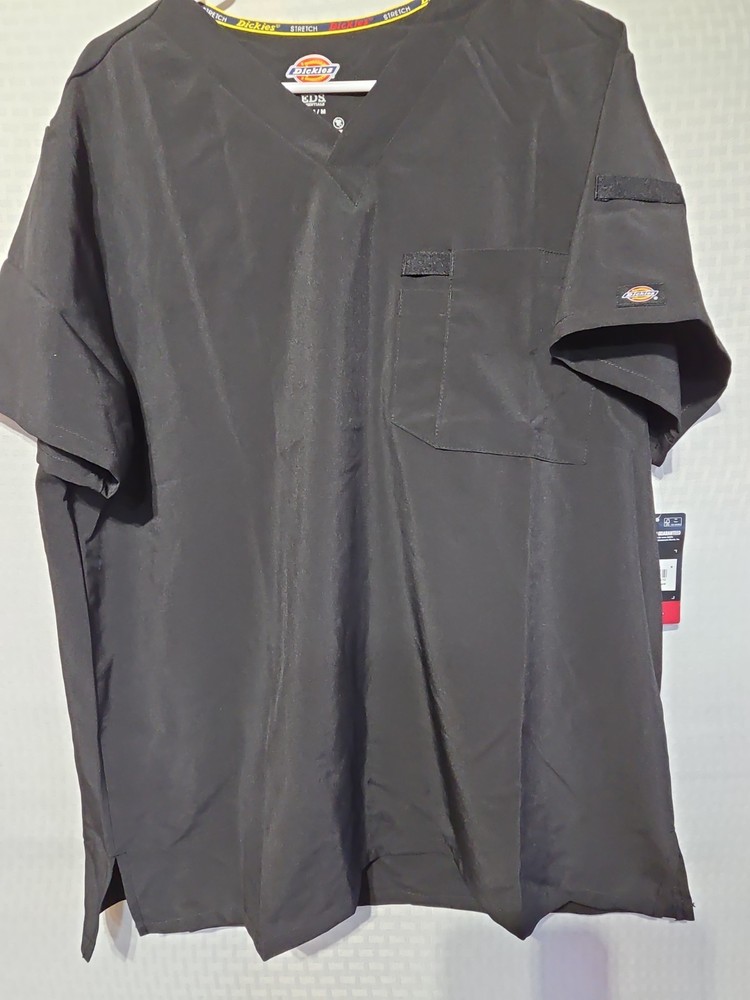 Dickies EDS Essentials Men’s Scrub Top Medium Black DK635 Stretch V-Neck Pocket