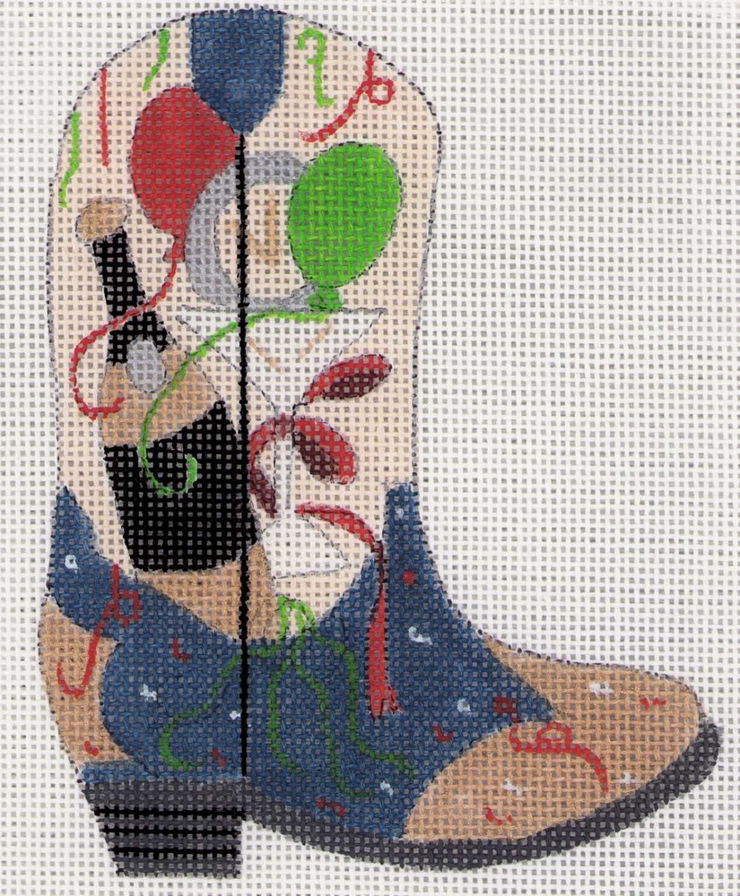 Needlepoint Canvas RARE New Years Cowboy Boot Party Melissa Shirley 18 mesh-image