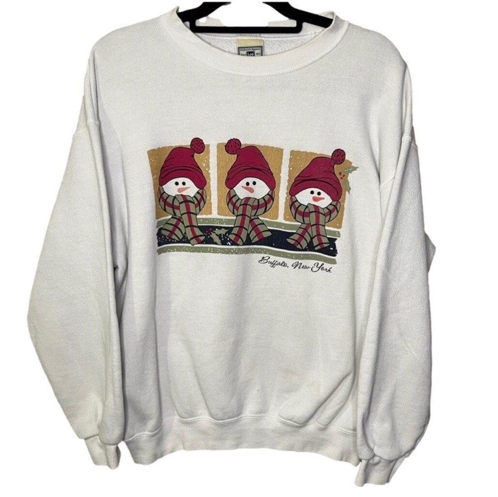 Vintage Lee Heavyweight Unisex L Buffalo NY Snowman Holiday Long Sleeve Sweater
