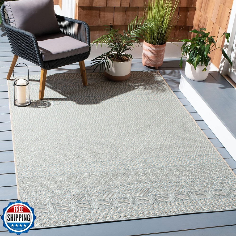 SAFAVIEH Courtyard 6x6 Square Beige Aqua CY6235 Moroccan Indoor Outdoor Rug