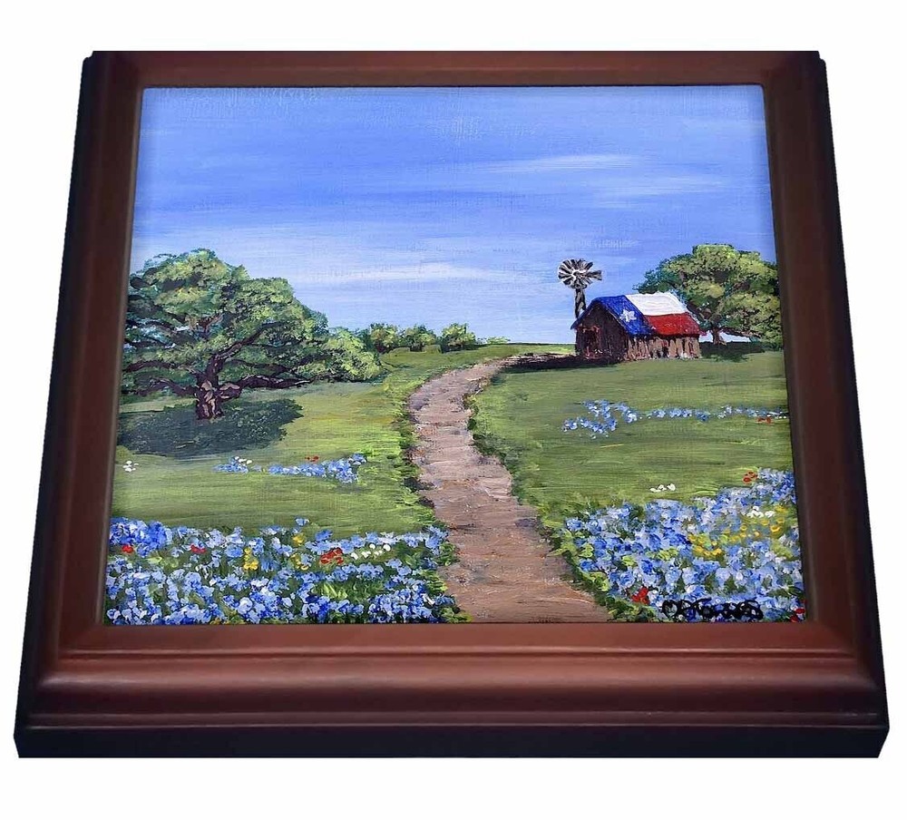 3dRose Dirt road leading to old Texas barn  8x8 Trivet with 6x6 ceramic tile