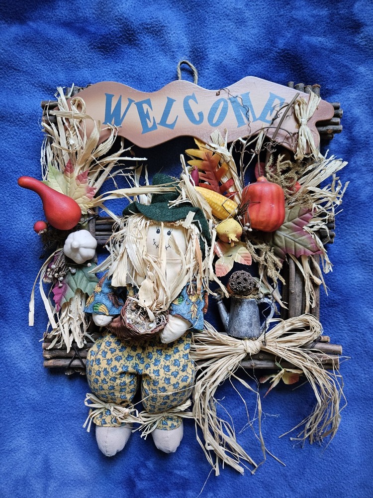 Rustic Scarecrow Fall Autumn Harvest Welcome Sign Wall/Door Hanging Decor