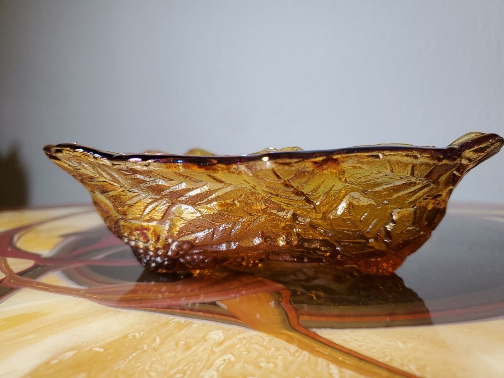 Vintage MCM Amber Glass Loganberry Acorn Candy Dish Fall Decor