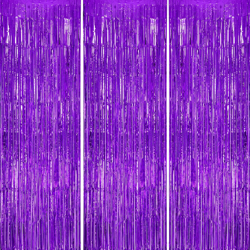 3 Pack Purple Shiny Foil Fringe Tinsel Party Backdrop