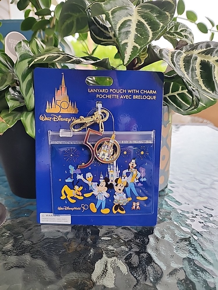 Disney World 50th Anniversary Lanyard Pouch with Enchanted Castle Charm