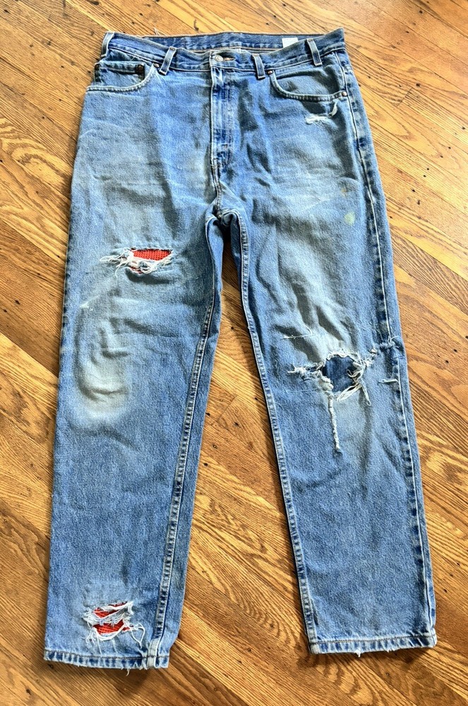 90s Levi’s Trashed / Patched 540 Jeans.36” /30”.relaxed Fit.slight Taper