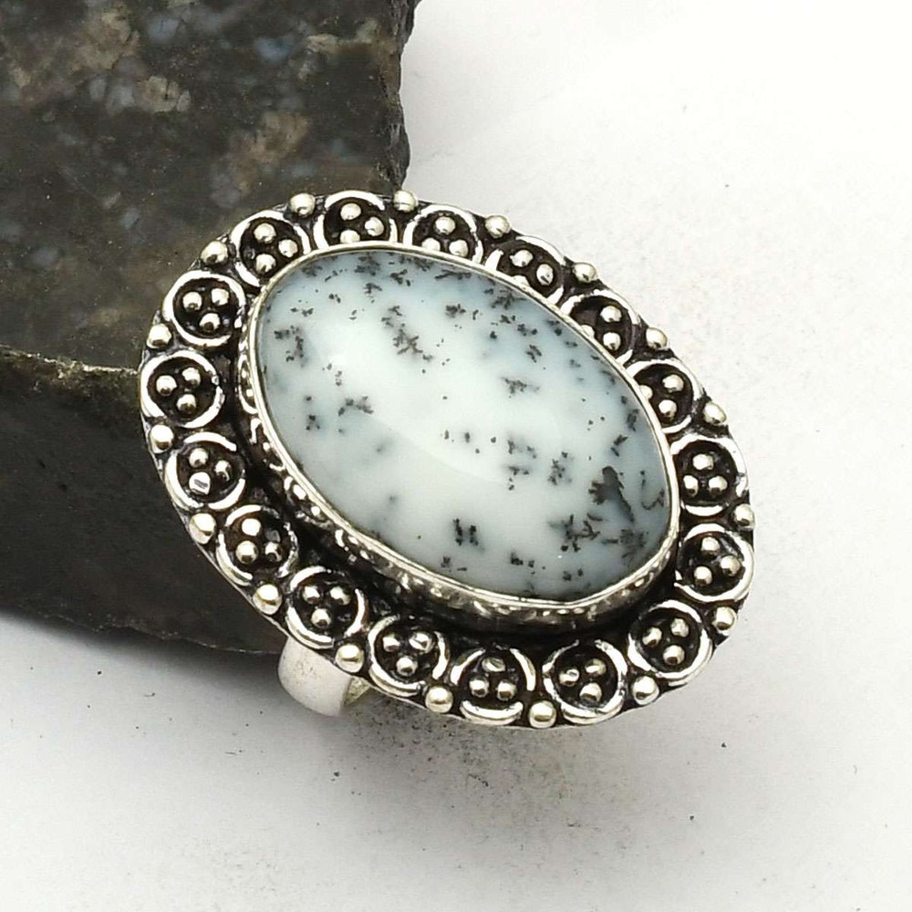 Dendrite Opal Gemstone Ethnic Handmade Ring Jewelry Gift US Size-7 AR 75362