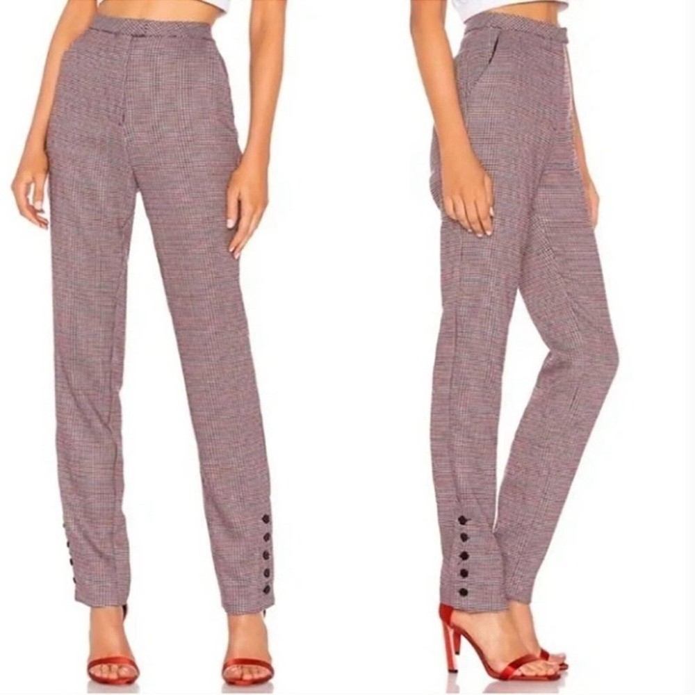 Revolve x LPA Trouser Pants Slim Revolve Plaid Houndstooth khaki and maroon XS