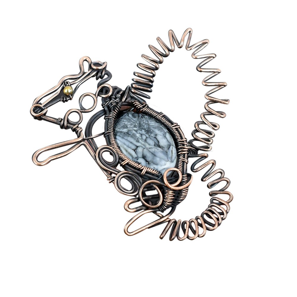 Mothers Day Pinolith Jasper Twisted Rabbit Pendant Copper Gift for Daughter-image