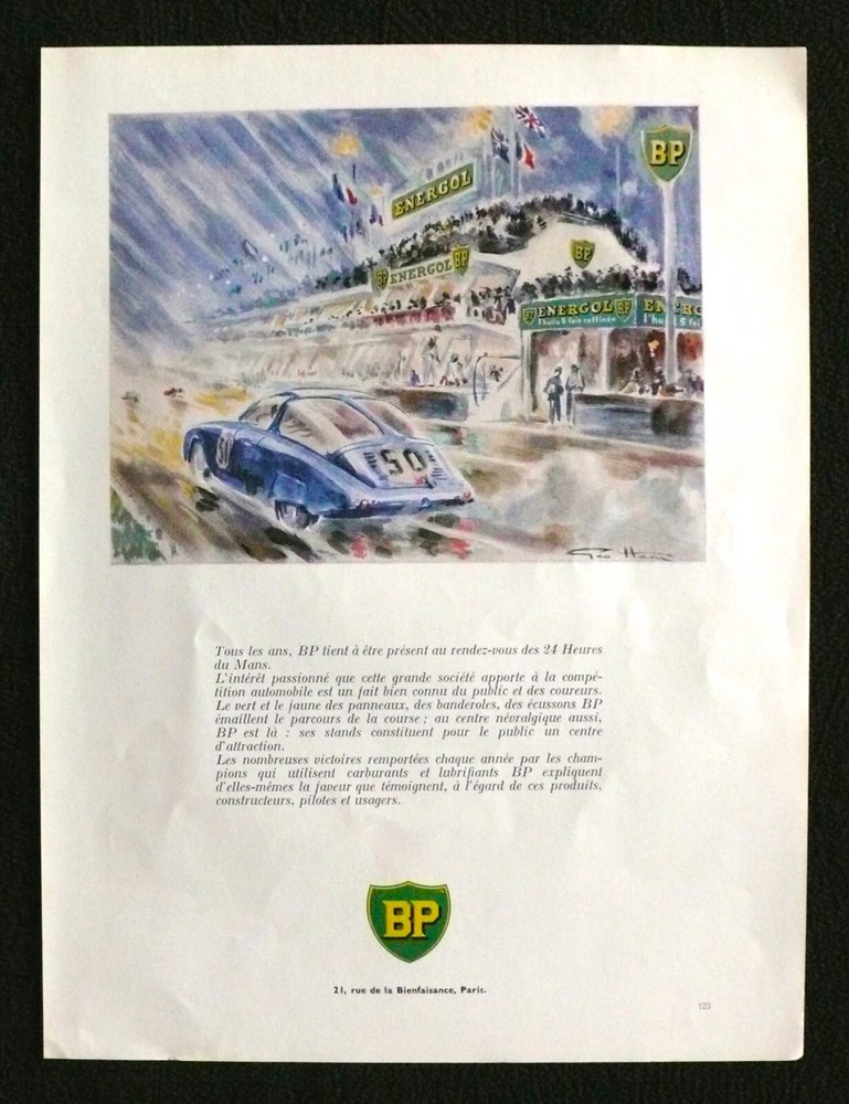 GEO HAM 1956 Le Mans 24 Hours MONOPOLE '57 BP Energol Orig 9x12 Ad Advert