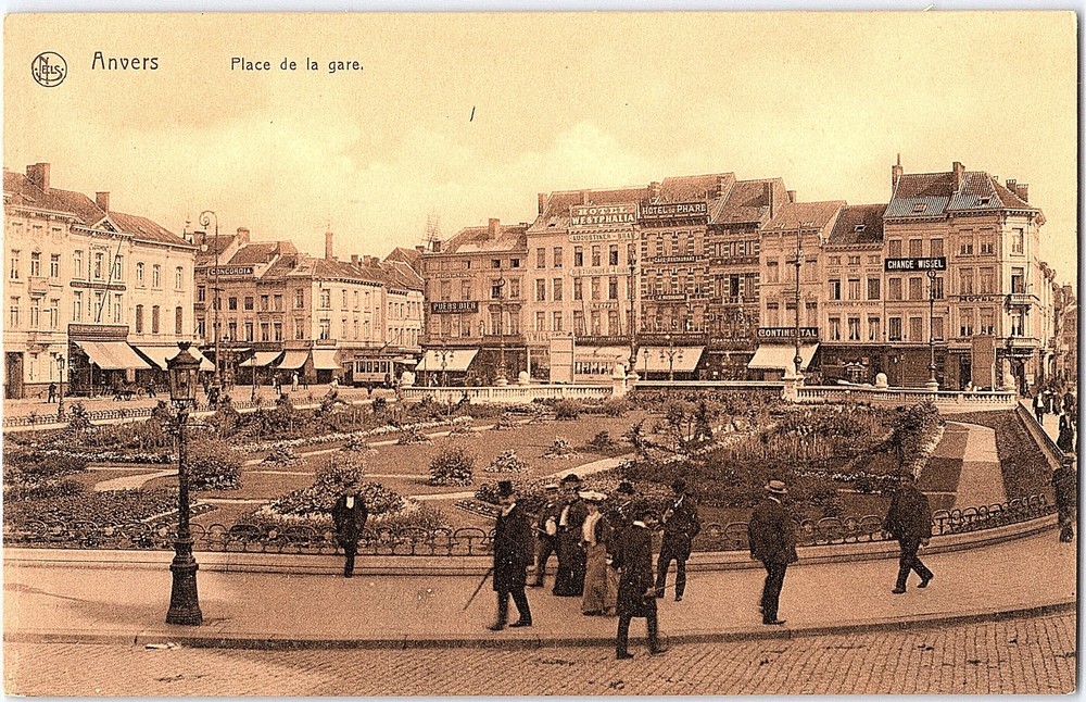 C1902 Postcard Antwerp Station Square Belguim Street View Nels Anvers Series 97