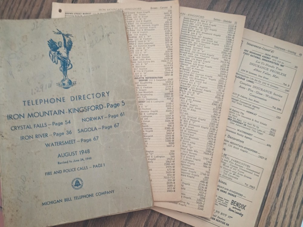 1948 Iron Mountain Iron River Crystal Falls MI Michigan Telephone Directory Per Page Listing