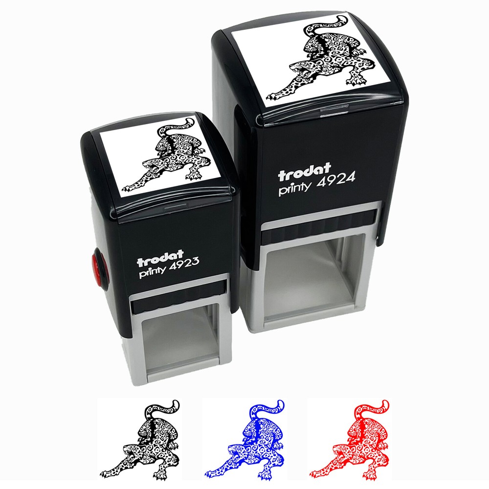 Fierce Crouching Jaguar Jungle Cat Self-Inking Rubber Stamp Ink Stamper