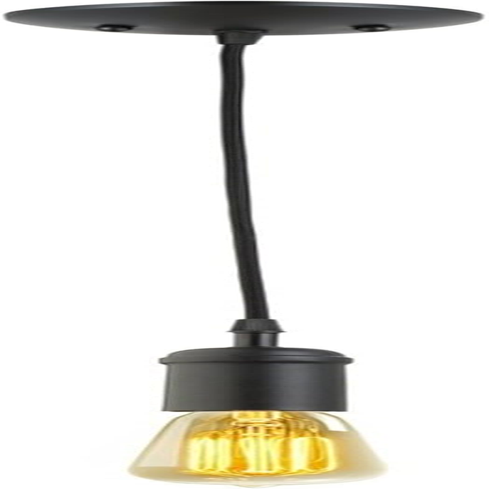 Matte Black 1-Light Pendant with Black Woven Fabric Cord and E26 Base Socket