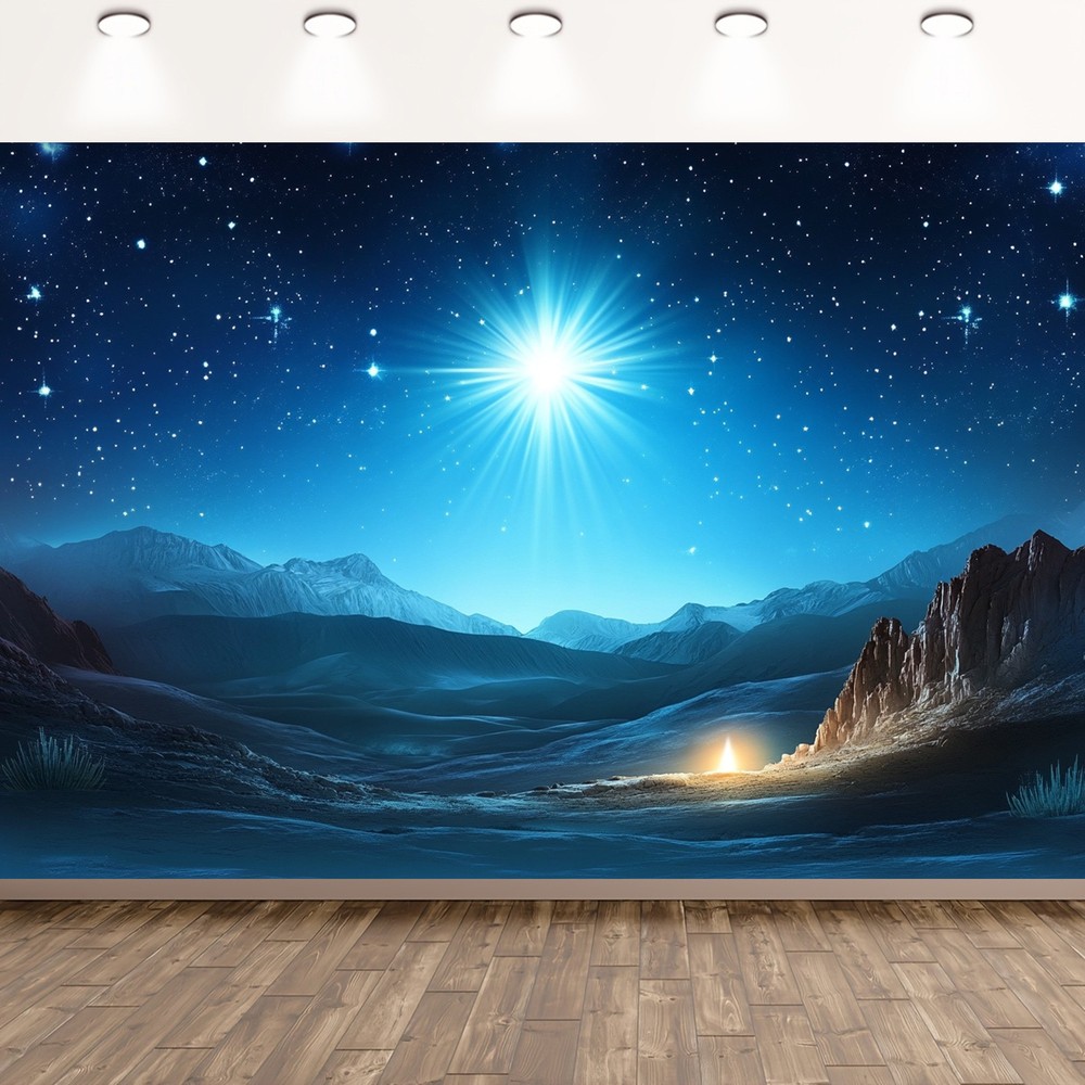 Large Star of Bethlehem & Jesus Nativity Scene Fabric Backdrop - Biblical Tapest