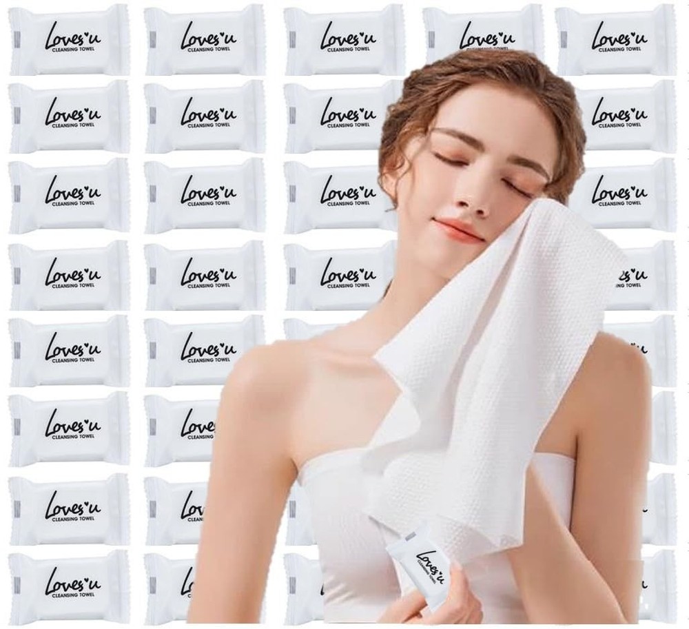 Premium Disposable Washcloths for travel, 40pcs Portable Disposable Pure Cott...