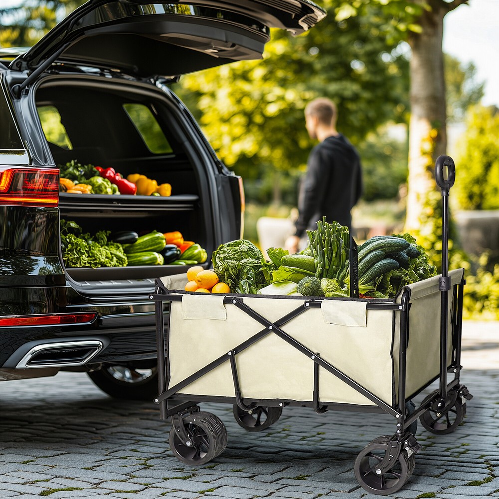 Heavy Duty Collapsible Wagon Cart w/ Wheel Camping Beach Cart for Sports Outdoor
