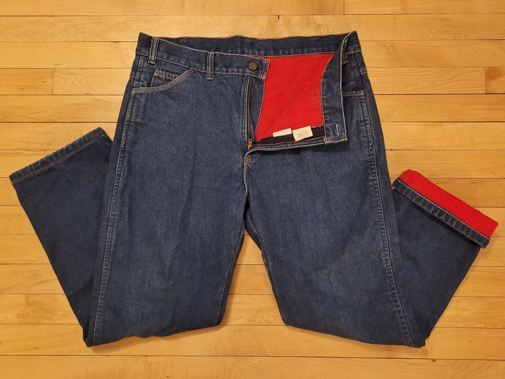 Vtg Key Jeans Red Flannel Lined Heavy Denim Talon 42 Zipper Mens sz 38x29