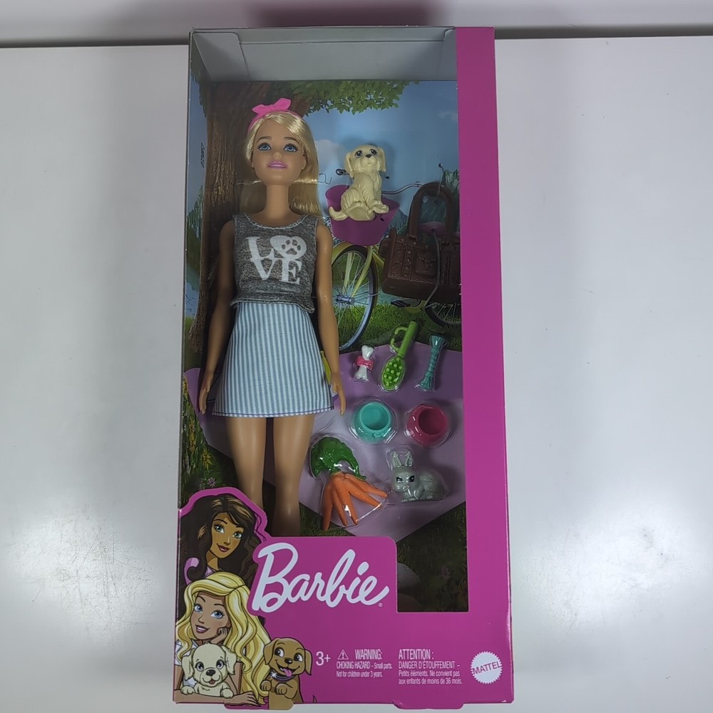 Barbie Animal Lovers Pets Playset With Puppy and Dog Basket & Accessories New