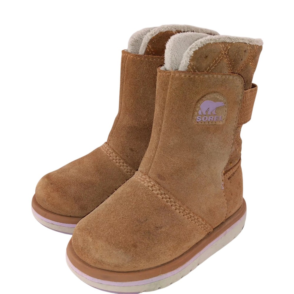 Sorel Rylee Boots Little Girls Size 9 Tan Suede Faux Fur Lined Waterproof Warm