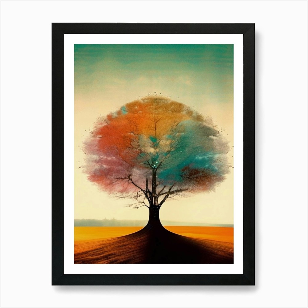Framed Tree Lithograph Art Print Canvas Wall Decor Picture  