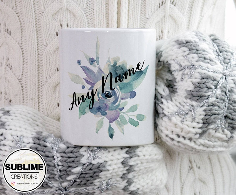 Personalised Watercolour Bouquet Floral Mug Custom Name Coffee Tea Hot Chocolate