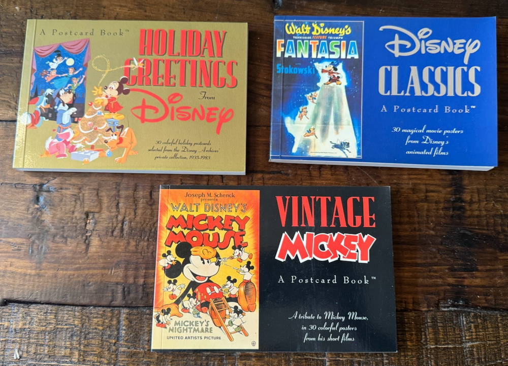 1991 Lot of 3 Disney postcard books Holiday Greetings Vintage Mickey Classics