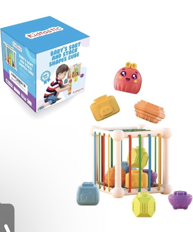 Baby's Sort and Stack Skills Shapes Cube, Montessori Sensory Bin Toys
