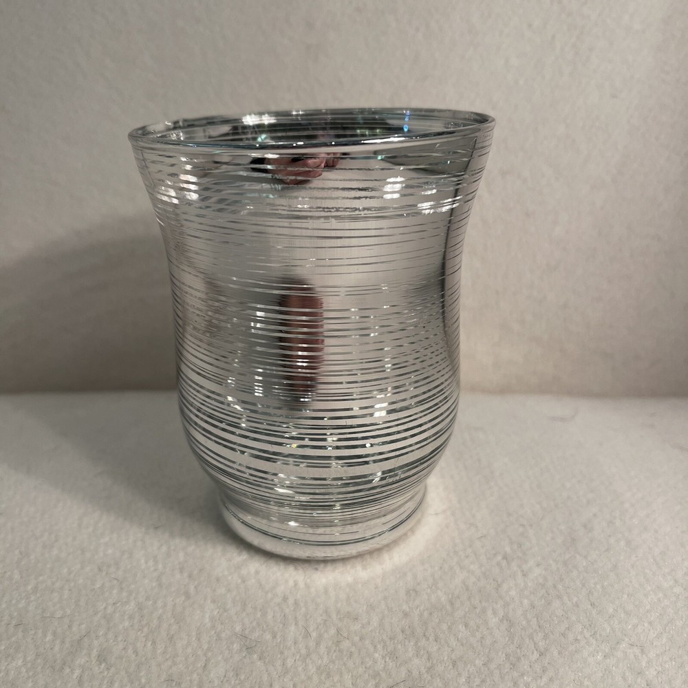 Clear Glass Votive Holder with Horizontal Silver Stripes
