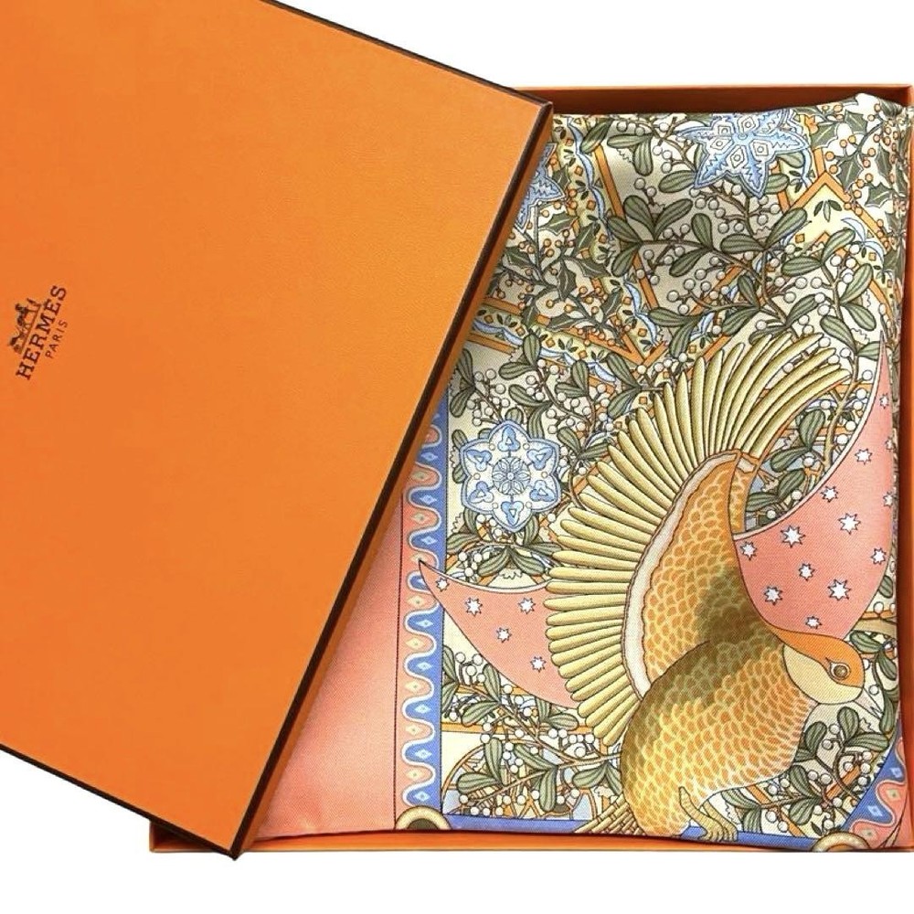 Elegant Hermes Carre 90 Silk Scarf Axis of the World in Soft Pink