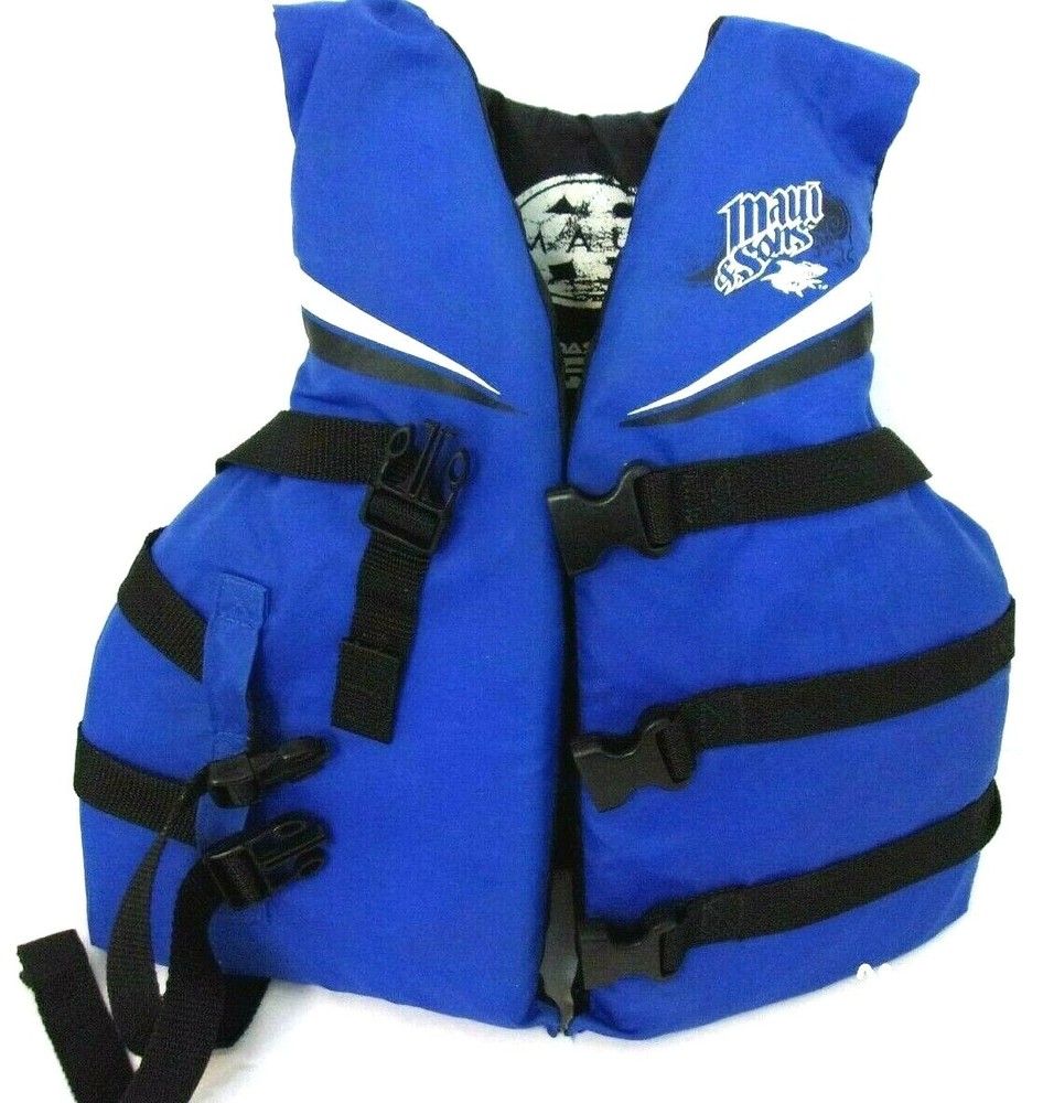 Maui And Sons Youth Life Vest Jacket Size 25-29 Blue Black Chest Flotation
