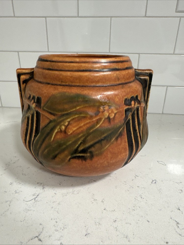 Roseville-Laurel #250-6’ Persimmon Jardinere Vase With Sticker Circa 1934