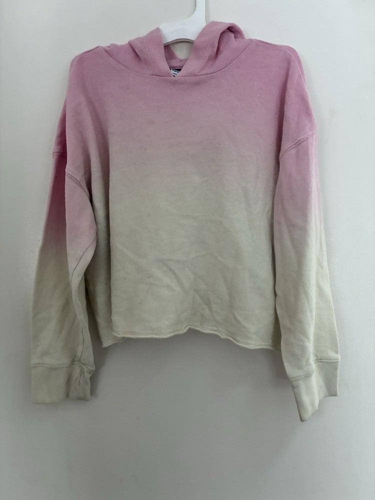 Old Navy Kid Girls Cotton Blend Ombre Fade Hooded Cropped Long Sleeve Top Pink M