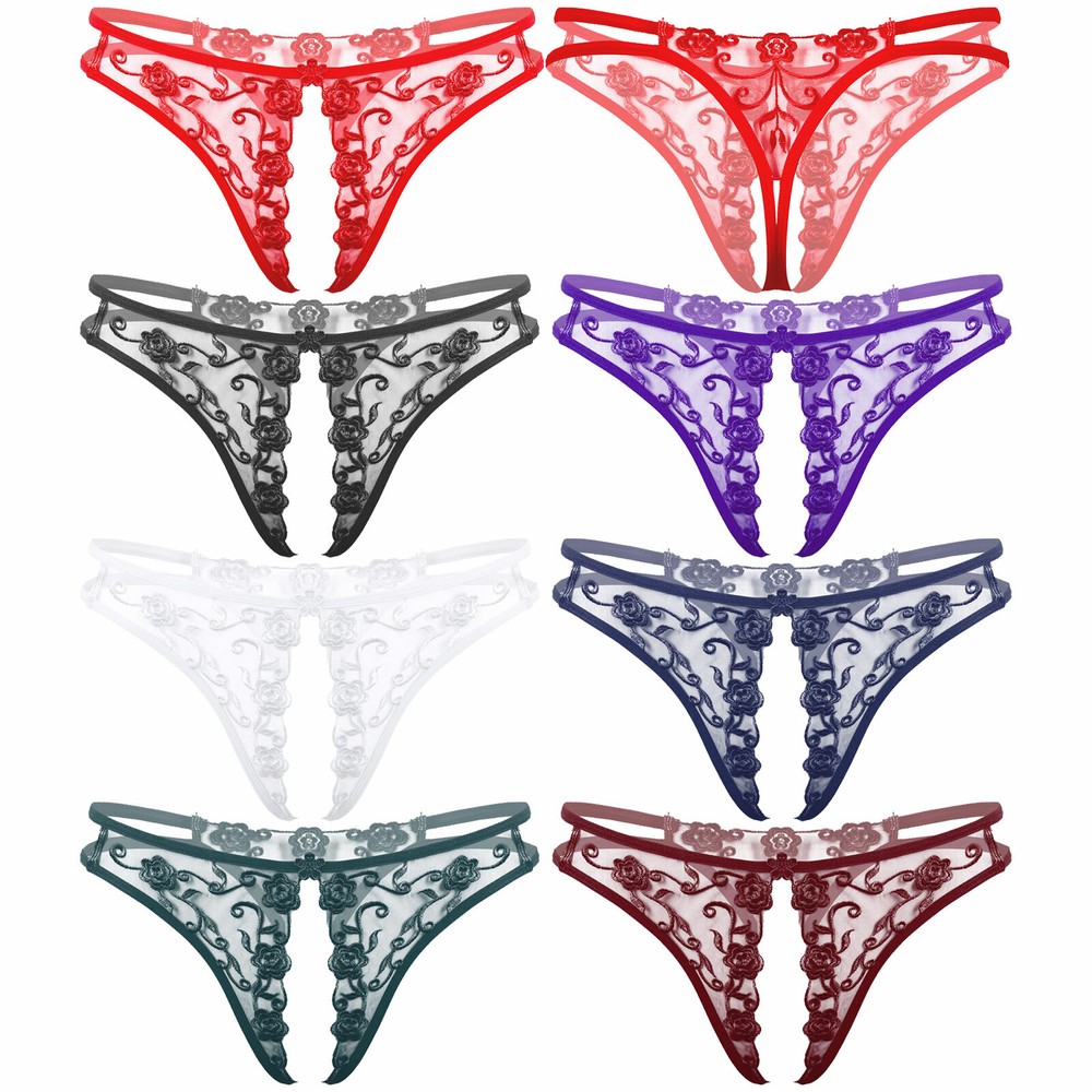 Women Lace Thongs Panties Crotchless Underwear See-Through T-back Briefs Brifes