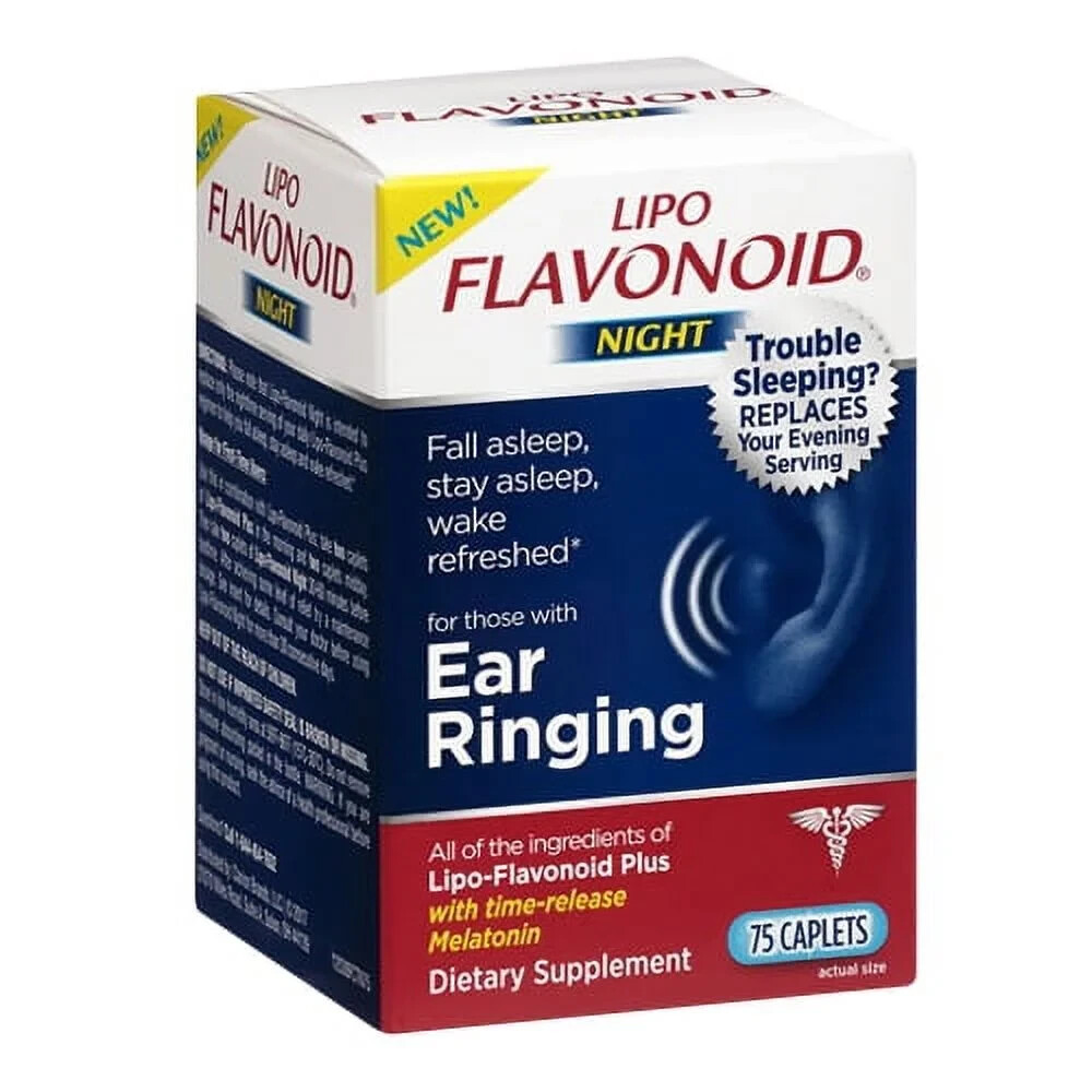 Lipo Flavonoid Night Ear Ringing Tinnitus Relief w/Melatonin, 75 Caps Exp 8/2025