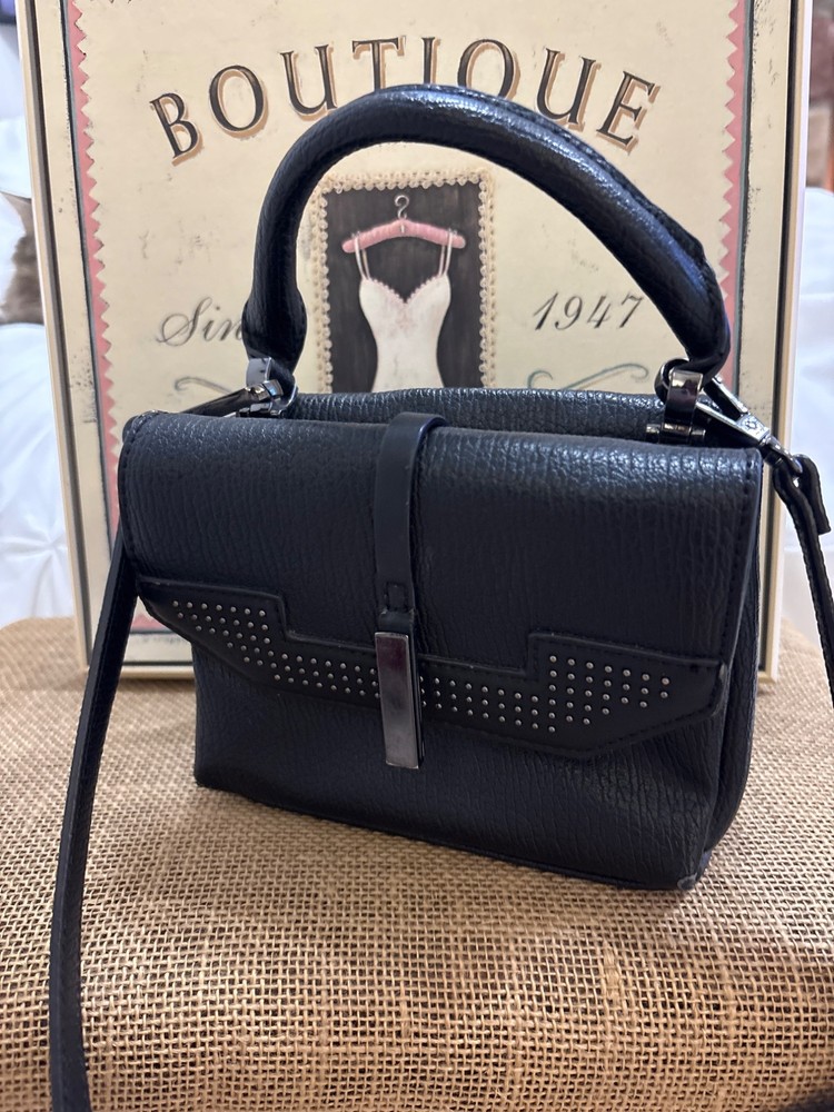 Danielle Nicole Black Faux Leather Studded Small Crossbody Bag with Top Handle